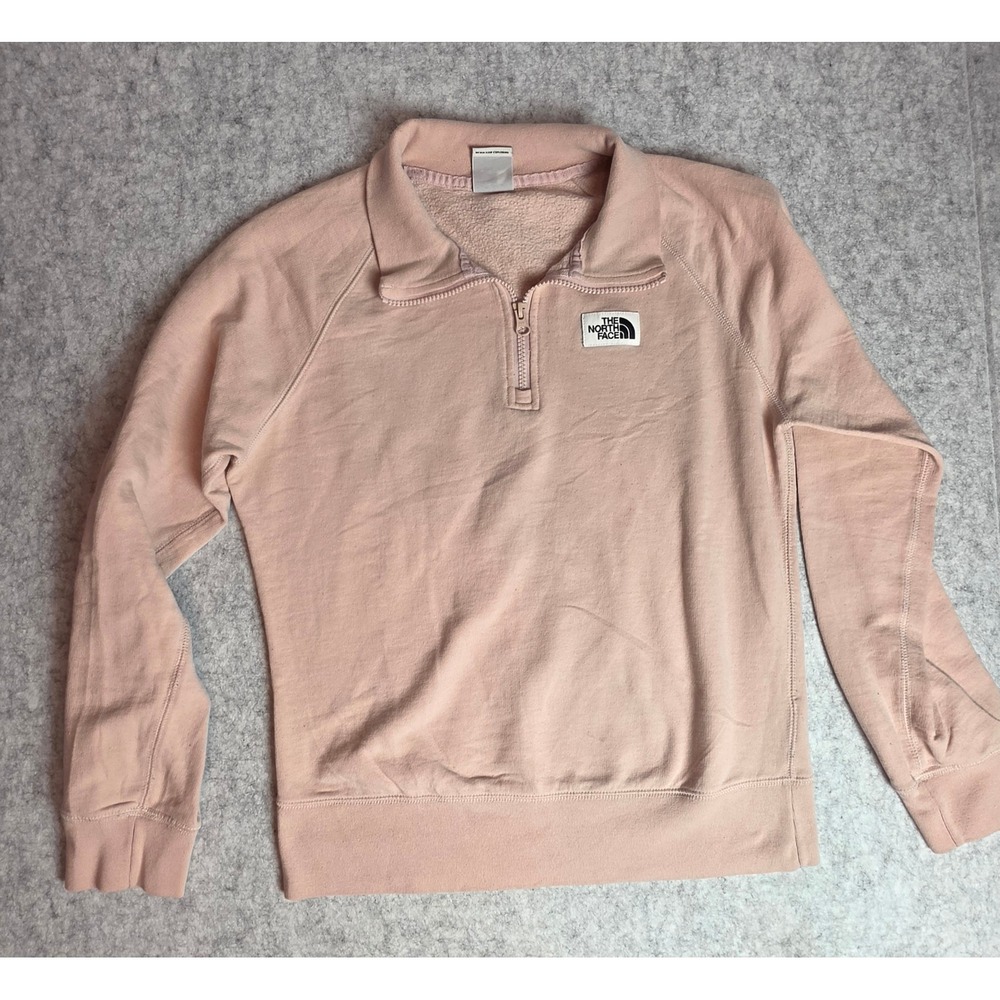 The North Face Womens Quarter Zip Fleece Sweatshirt Pink Logo Pullover Small